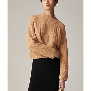 J. Crew Cable-Knit Rollneck™ Sweater Supersoft Yarn Heather Camel Sz. Medium NWT